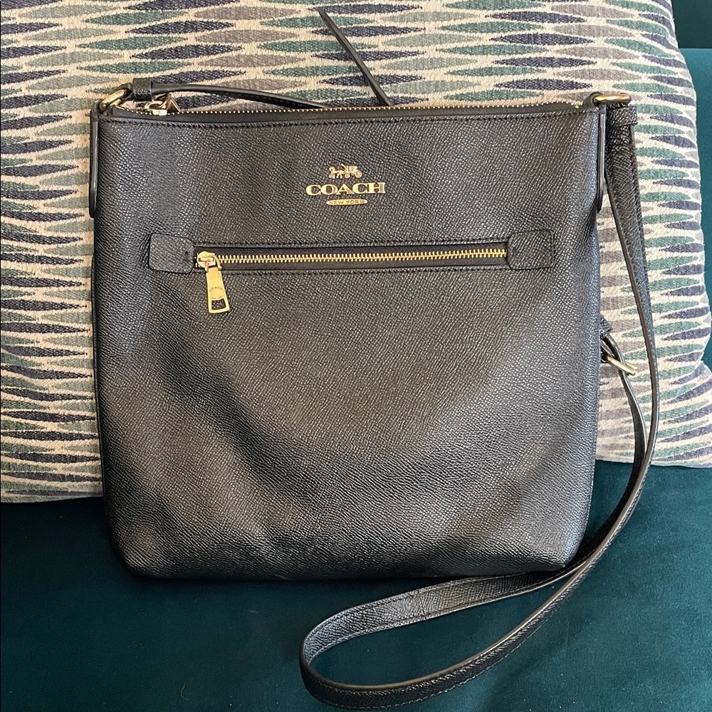 Coach Saffiano Rowan File Black Leather Crossbody Shoulder Bag
